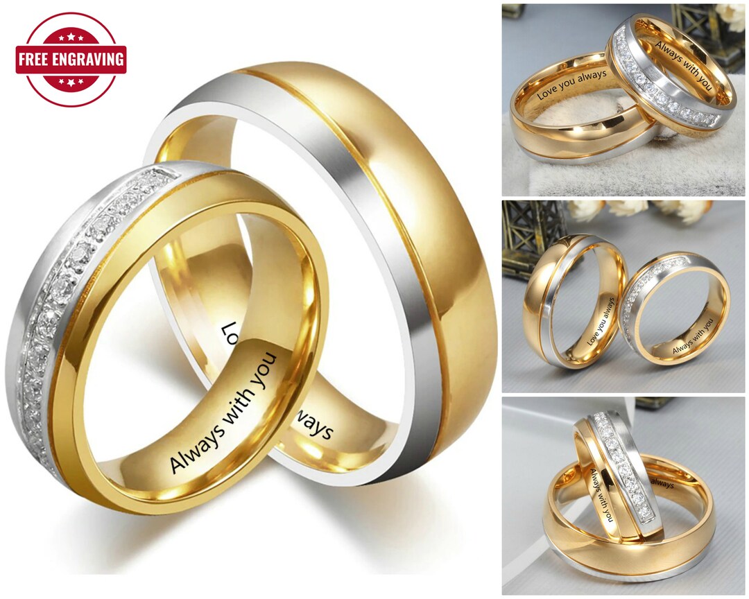 Personalized Engraved Couples Ring Set His and Her Ring Set Etsy