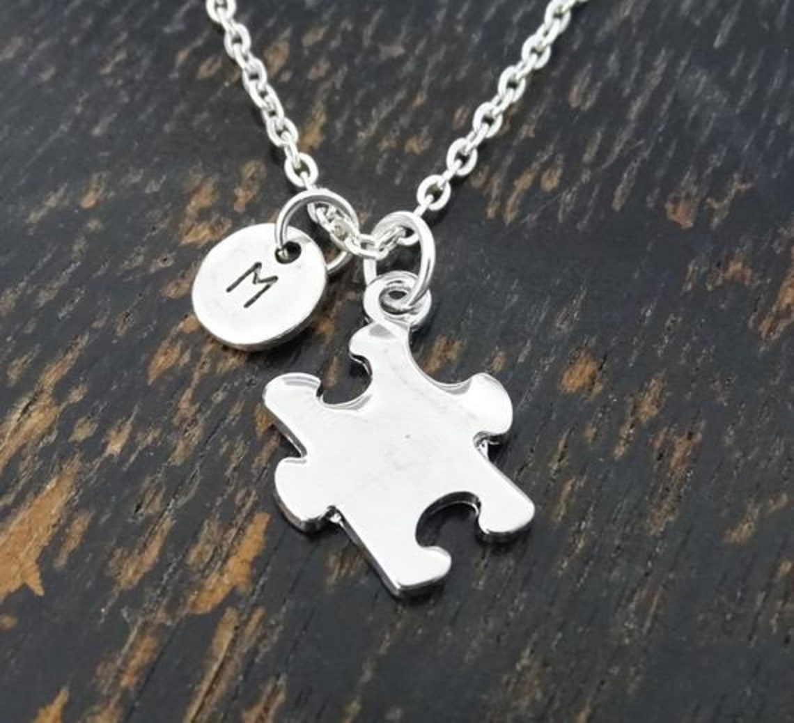Autism Puzzle Piece Necklace Silver Autism Charm Necklace Etsy