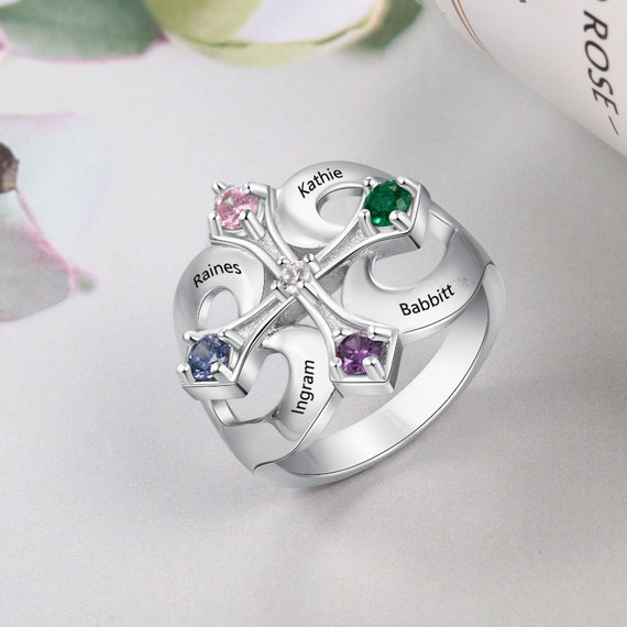 Mothers Ring 4 Stone 4 Name Engraved 