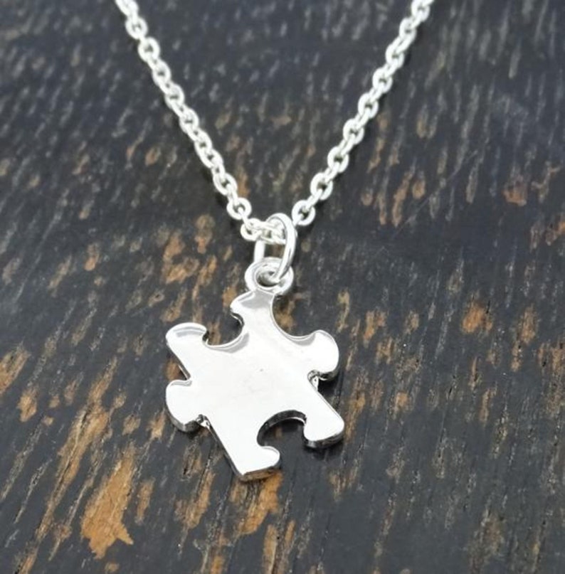 Autism Puzzle Piece Necklace Silver Autism Charm Necklace | Etsy
