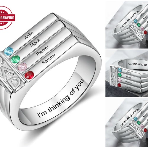 Personalized Name and Birthstone Champion Men Rings for Father Etsy