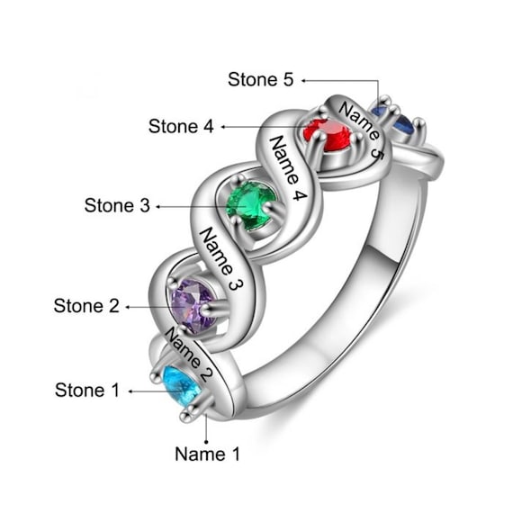 Amazon.com: Gem Stone King 925 Sterling Silver Customized and Personalized  3 Heart Shape 6MM Gemstone Birthstone Forever United Name Engraved For Her  Flower Blossom Ring For Women (Size 5): Clothing, Shoes & Jewelry