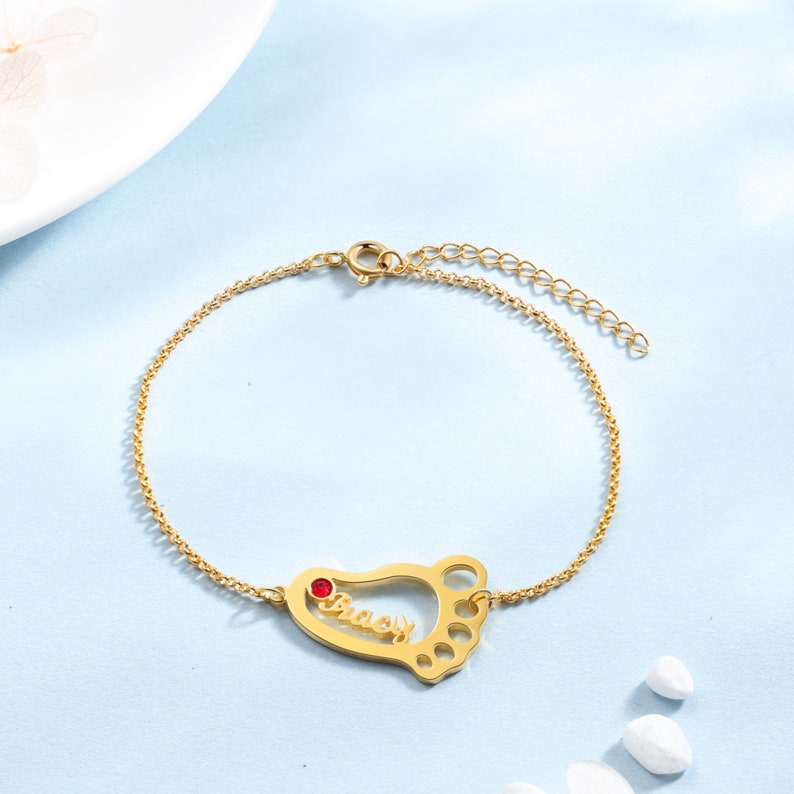 Personalized Baby Feet Bracelet Names Birthstones Custom Etsy