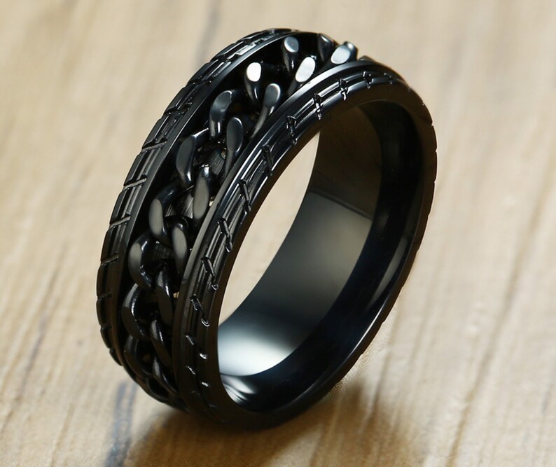 Mens Ring Engraved Personalized Black Stainless Steel Mens Etsy