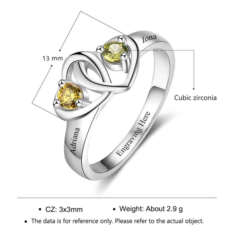 Mothers Ring 2 Stone 2 Name Engraved Sterling Silver Mothers Ring 2 Birthstone Family Ring 2 Stone Birthstone Ring for Mom from Kids