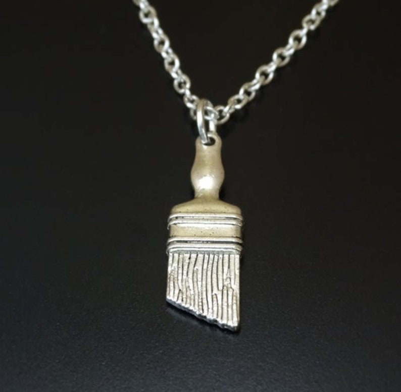 Paint Brush Necklace Silver Paint Brush Charm Necklace Etsy