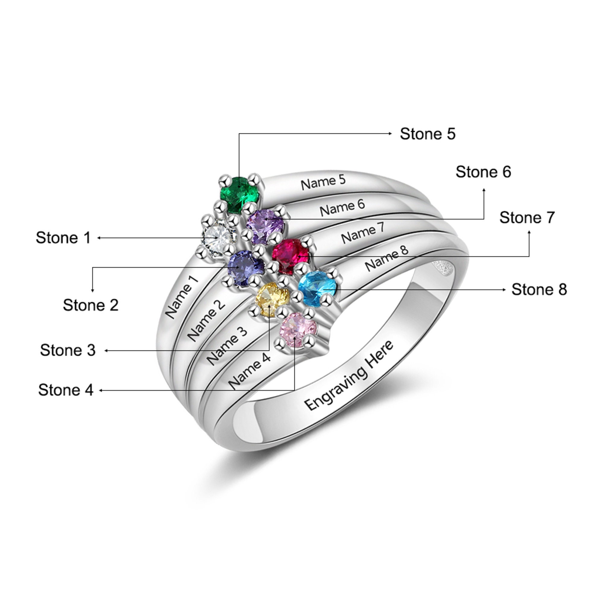 Mothers day rings 8 stones outlet