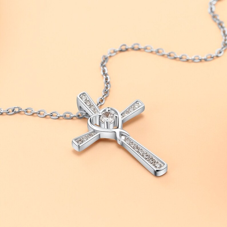 STERLING SILVER Cross Heart Pendant Cubic Zirkonia Necklace Etsy
