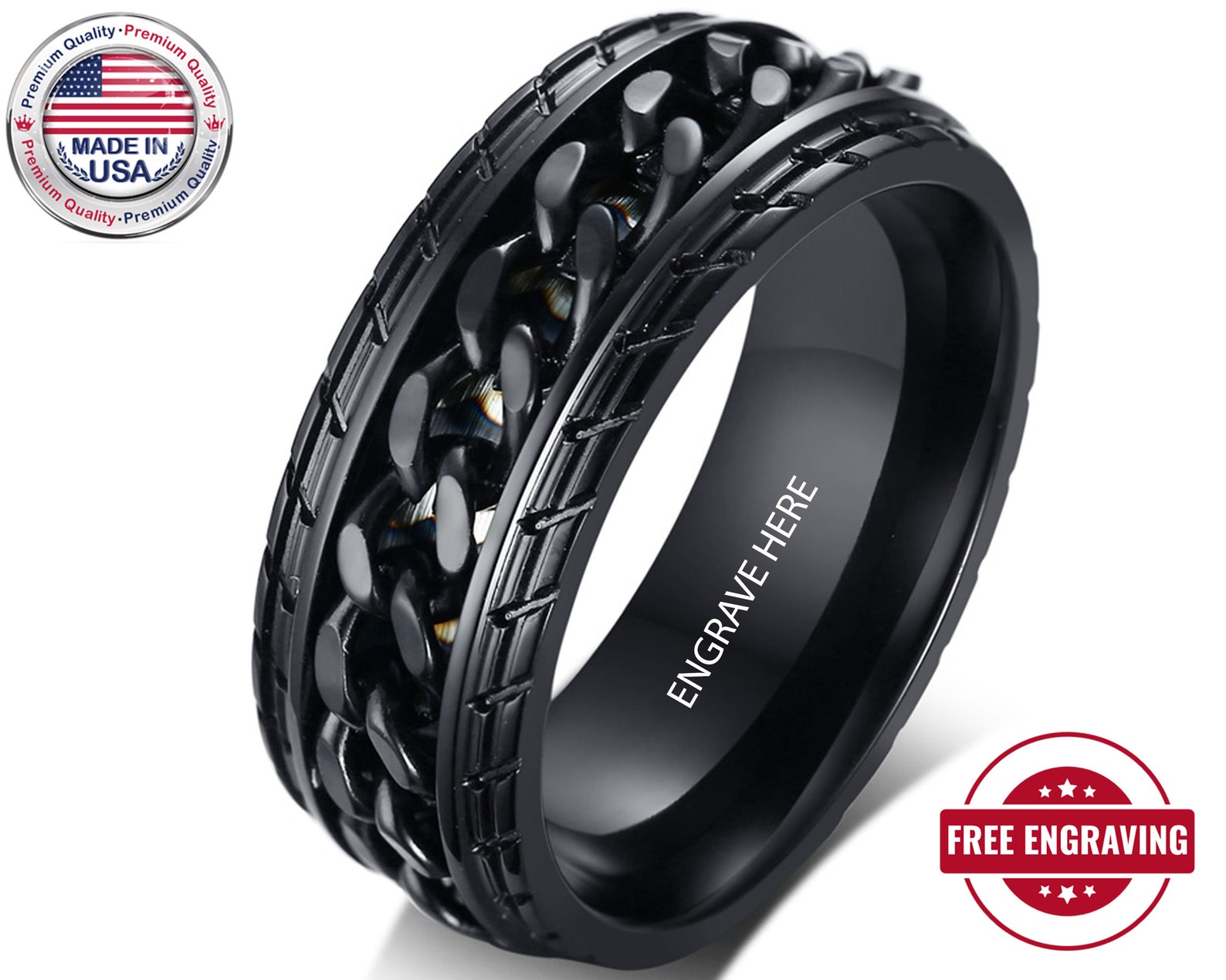 Mens Ring Engraved Personalized Black Stainless Steel Mens Etsy