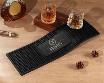 Personalized Bar Mat, Custom Silicone Bar Runner, Home Pub Decor, Whiskey Lover Gift, Man Cave Accessory for Dad