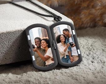 Custom Photo Locket Men's Necklace, Personalized Memorial Picture Pendant Him, Engraved Dog Tag Pendant Locket, Husband Keepsake Anniversary
