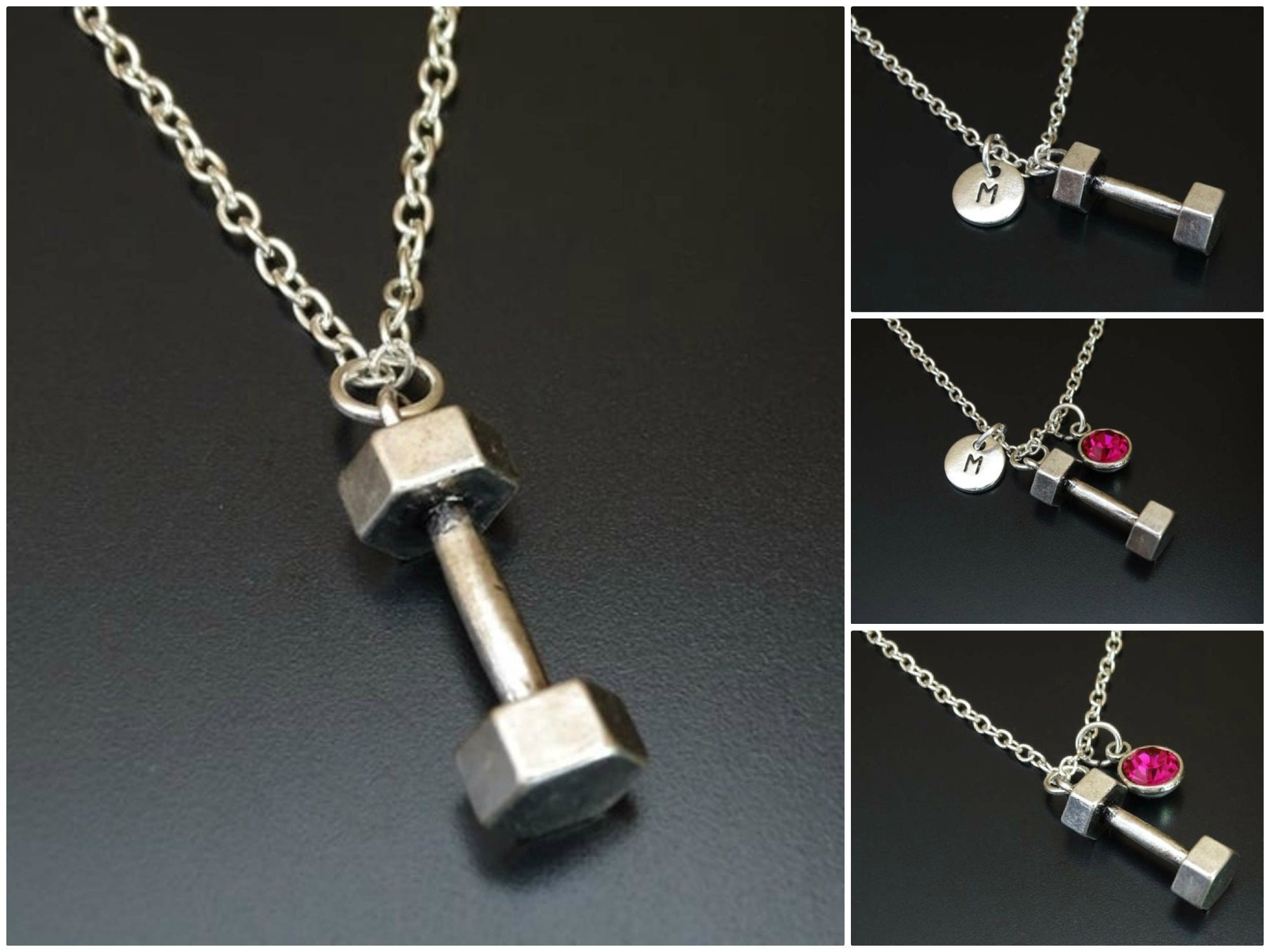 Barbell Necklace Silver Barbell Charm Necklace Barbell Etsy