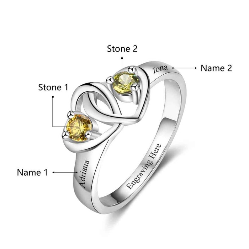Mothers Ring 2 Stone 2 Name Engraved Sterling Silver Mothers Ring 2 Birthstone Family Ring 2 Stone Birthstone Ring for Mom from Kids