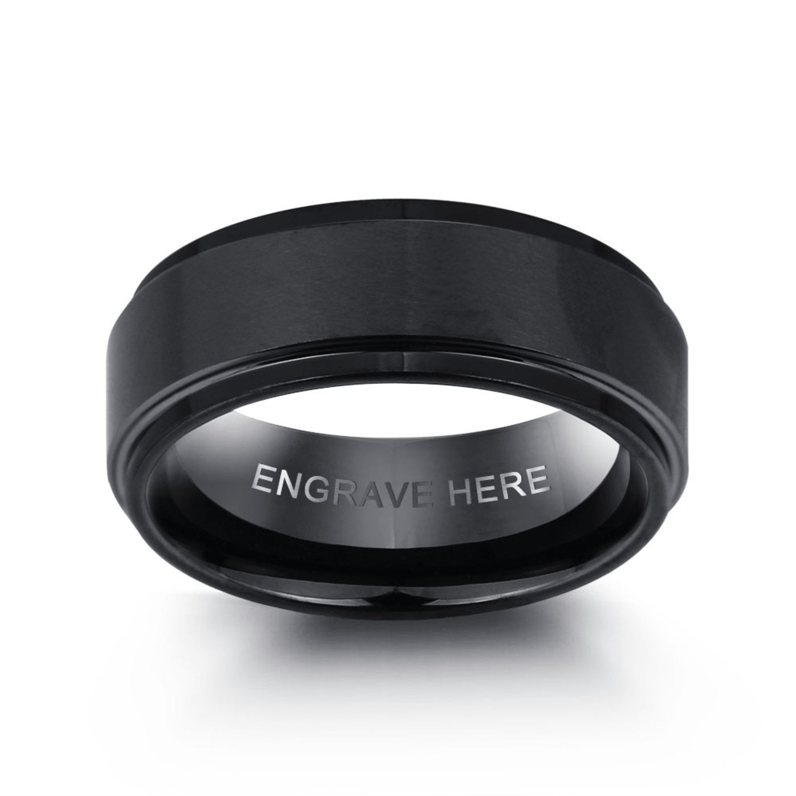 Mens Ring Engraved Personalized Black Tungsten Mens Promise Etsy