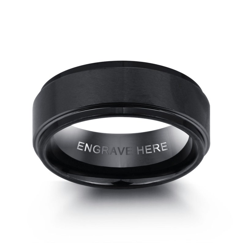 Mens Ring Engraved Personalized Black Tungsten Mens Promise Etsy