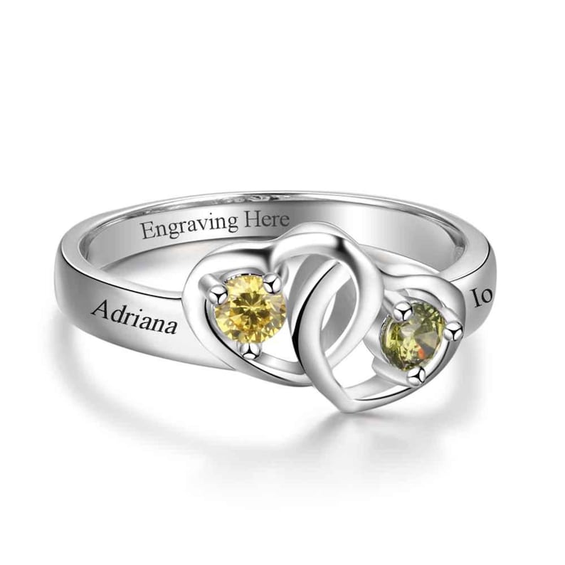 Mothers Ring 2 Stone 2 Name Engraved Sterling Silver Mothers Ring 2 Birthstone Family Ring 2 Stone Birthstone Ring for Mom from Kids
