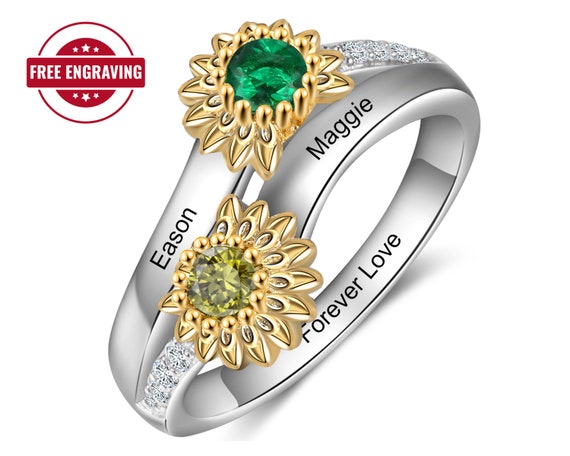Personalized mothers rings 2 stones best sale