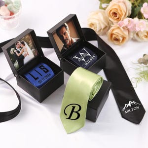 Personalized Photo Tie, Custom Name Necktie, Wedding Groom Gift, Memory Keepsake for Dad, Husband Anniversary Present