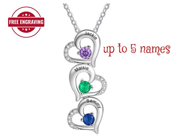 Stacked Heart Family Simulated Birthstone Necklace - 20589474 | HSN