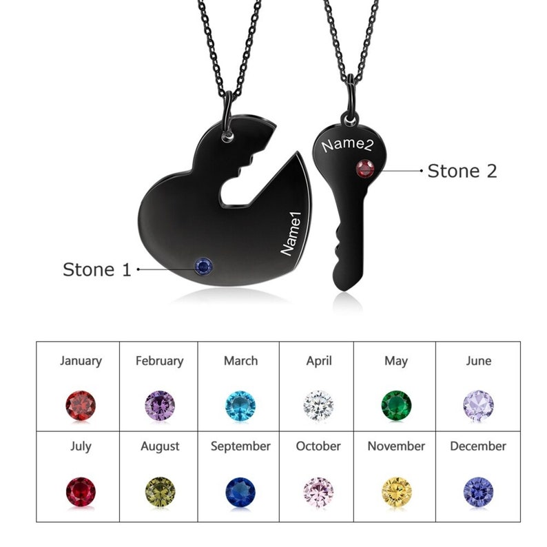 Personalized Engraved Heart and Key Necklace Set of 2 for Etsy