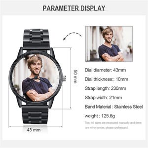Photo Wrist Watches Bands Straps Mens, Personalized Engraved Stainless Steel Watch for Him, Anniversary Birthday Christmas Gift Fathers Day image 2