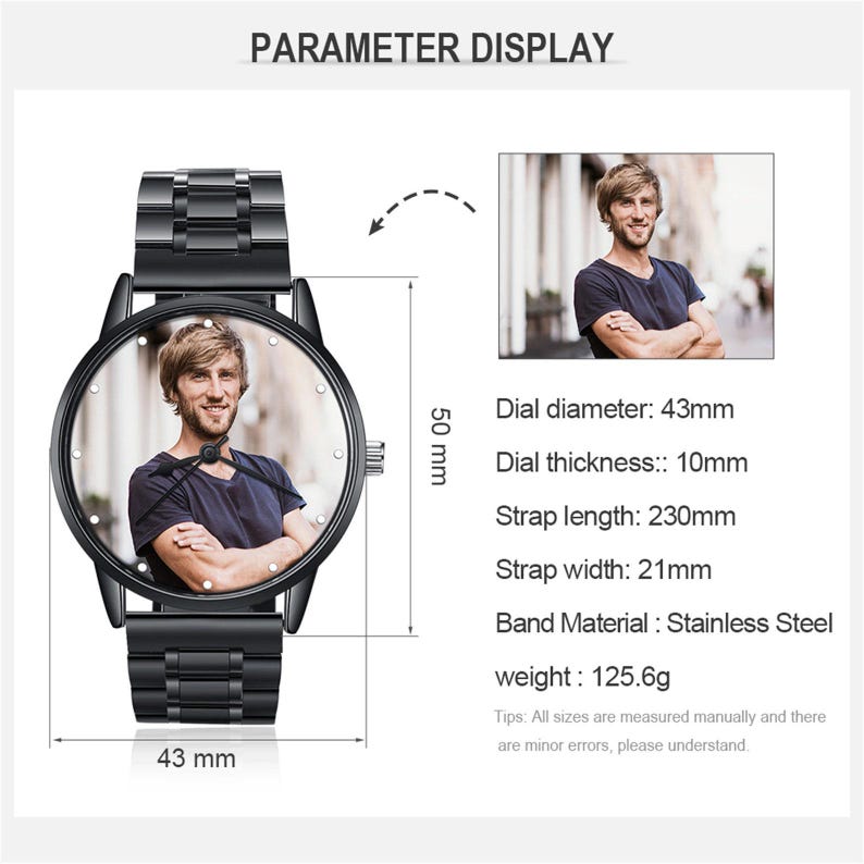 Photo Wrist Watches Bands Straps Mens, Personalized Engraved Stainless Steel Watch for Him, Anniversary Birthday Christmas Gift Fathers Day image 2