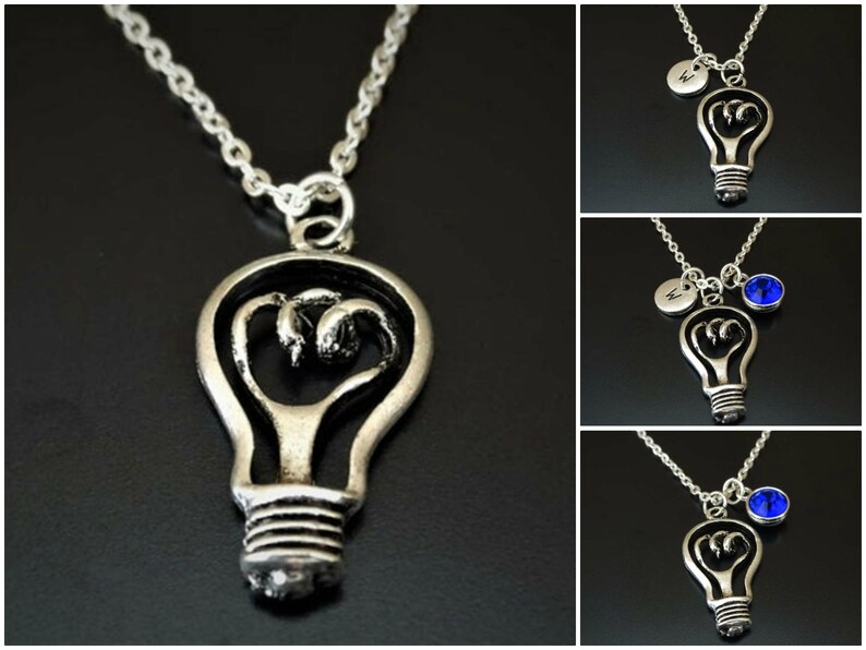 Light Bulb Necklace Silver Light Bulb Charm Necklace Light Etsy