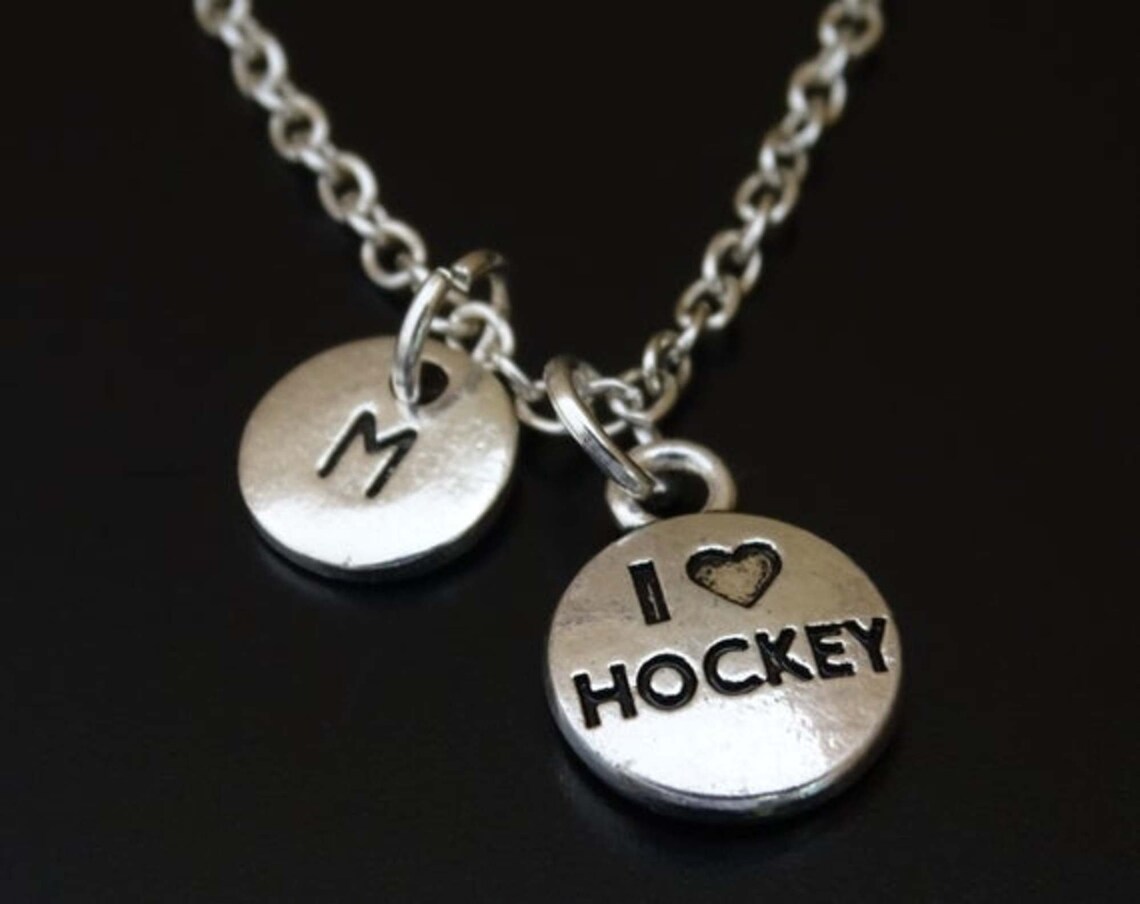 I love Hockey Necklace Silver Hockey Charm Necklace Hockey Etsy