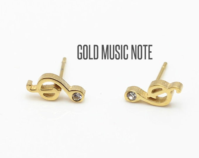 Gold Music Note Stud Earrings Music Note Earrings Music Etsy