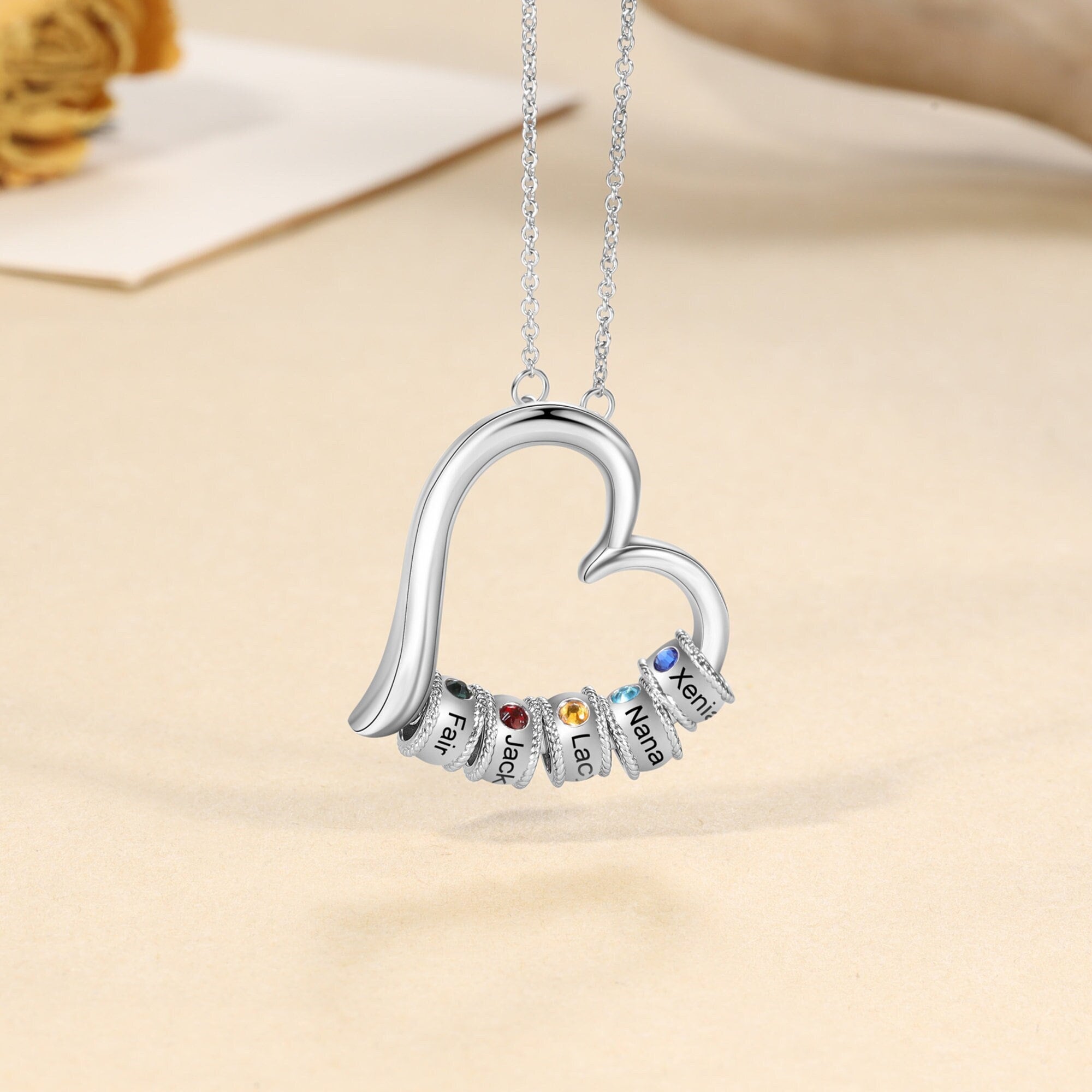 Color stone family heart necklace sale