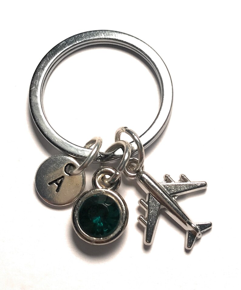 Airplane Keychain Flight Attendant Airplane Jewelry Initial Letter Birthstone Women Men Pilot Airplane Charm Airplane Pendant