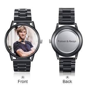 Photo Wrist Watches Bands Straps Mens, Personalized Engraved Stainless Steel Watch for Him, Anniversary Birthday Christmas Gift Fathers Day image 3