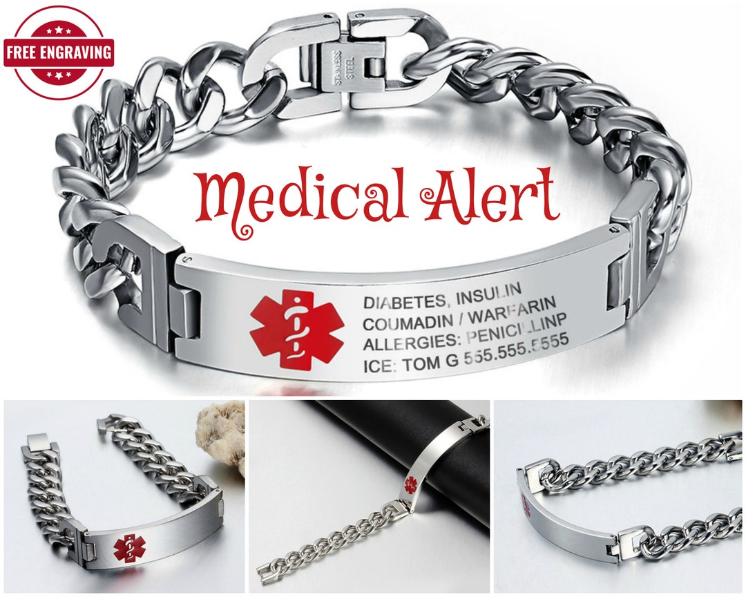 Personalized Engraved Medical Alert Bracelet for Men Medical Alert Tag