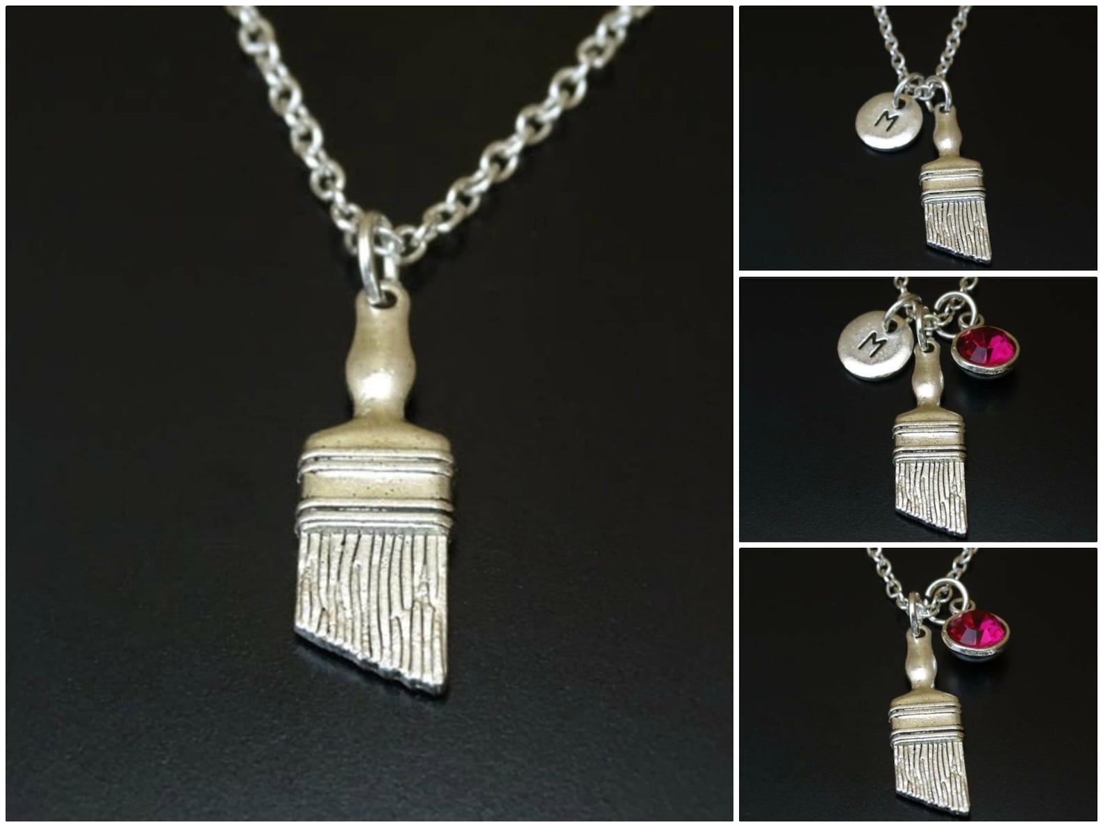Paint Brush Necklace Silver Paint Brush Charm Necklace Etsy