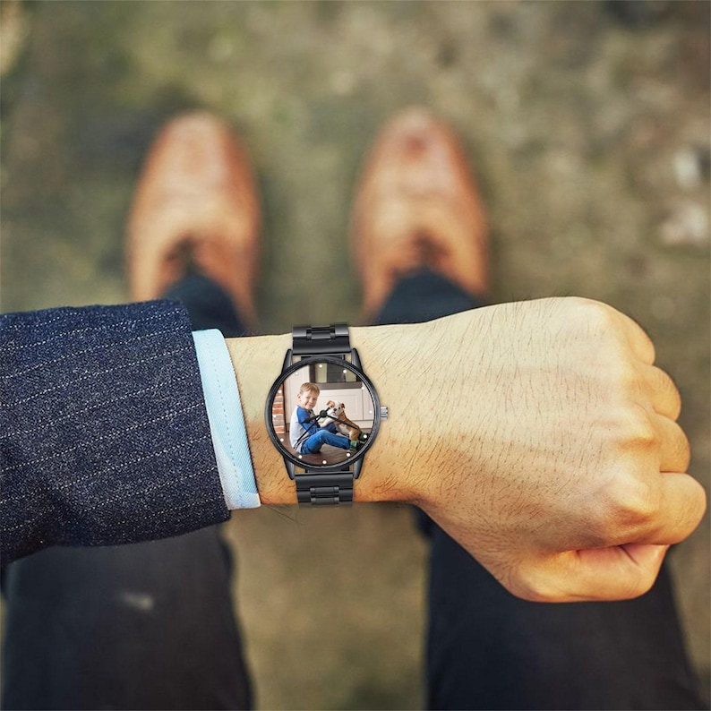Photo Wrist Watches Bands Straps Mens, Personalized Engraved Stainless Steel Watch for Him, Anniversary Birthday Christmas Gift Fathers Day image 4