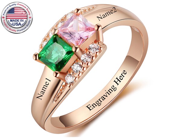 Mothers Ring 2 Stone 2 Name Engraved Rose Gold Mothers Ring 2