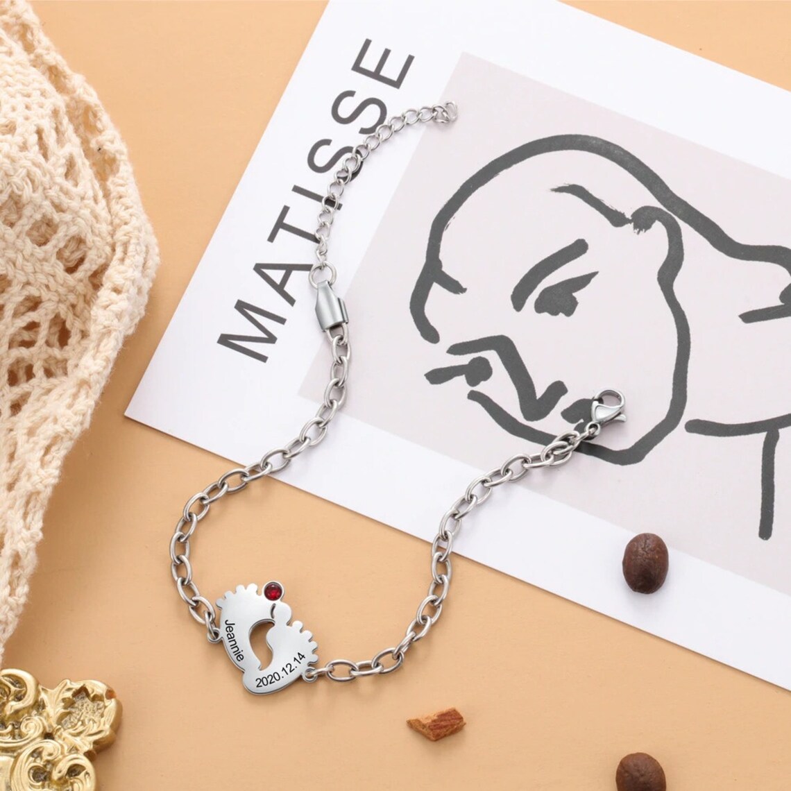 Personalized Engraved Baby Feet Bracelet With Name Date Etsy