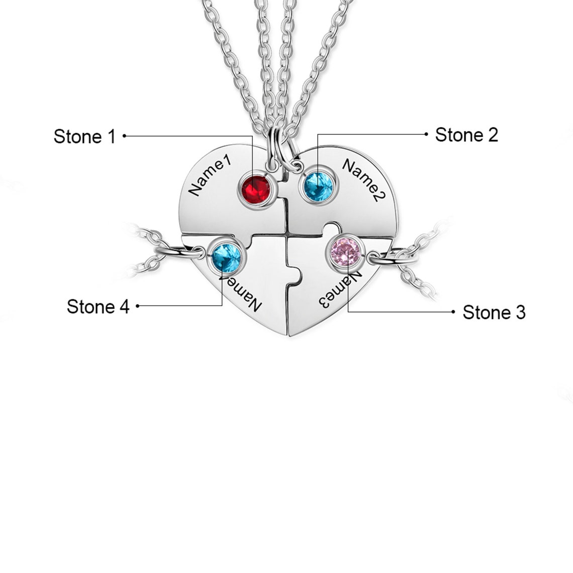 Personalized Engraved Puzzle Necklace for 4 Family of 4 Etsy