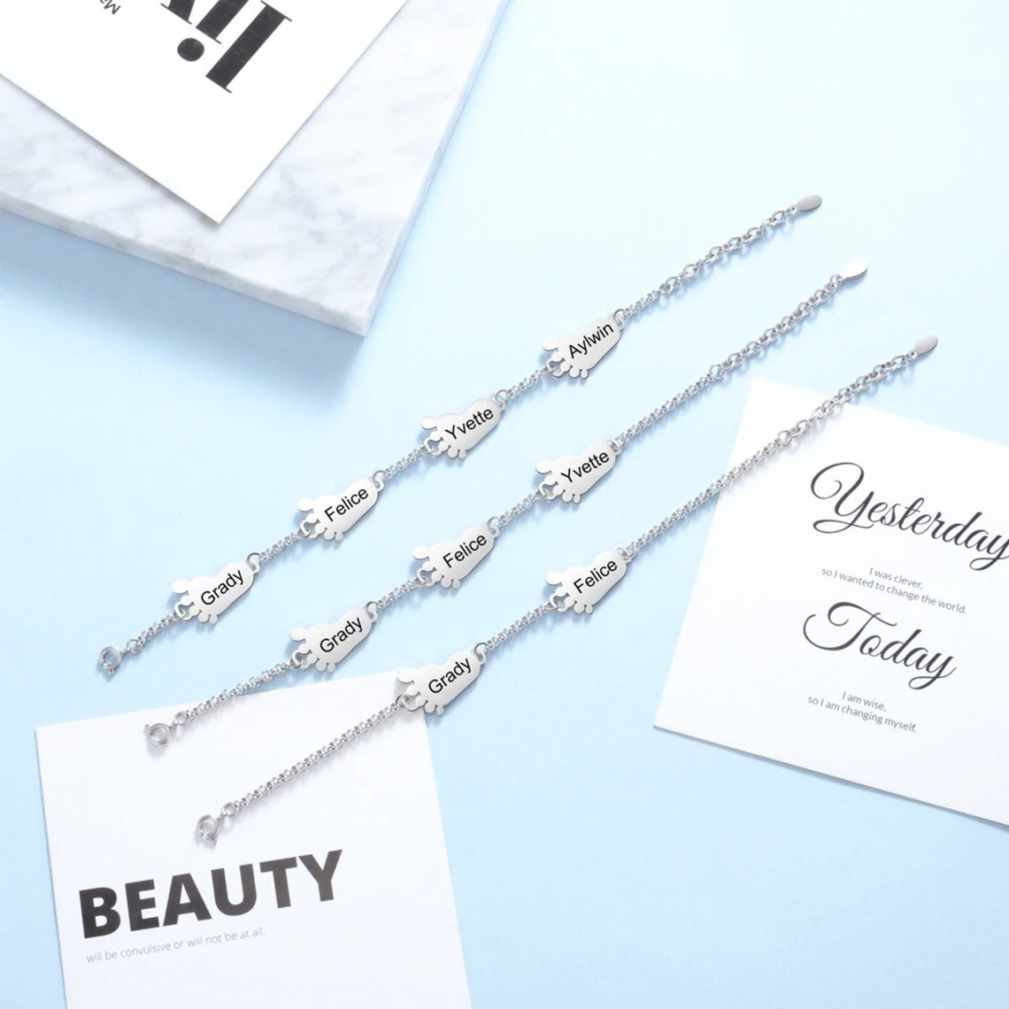Personalized Engraved Baby Feet Bracelet with Names Custom Etsy