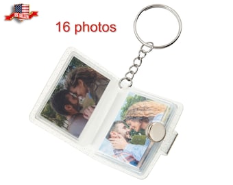 Personalized Mini Photo Album Keychain 16 Photos Small Picture Album Key Chain Tiny Micro Photo Album Valentines Gift Girlfriend Mini USA