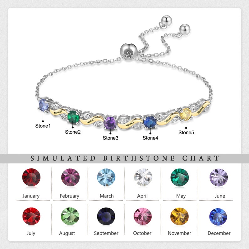 Custom Bracelet With Kids Names and Birthstones Christmas Etsy