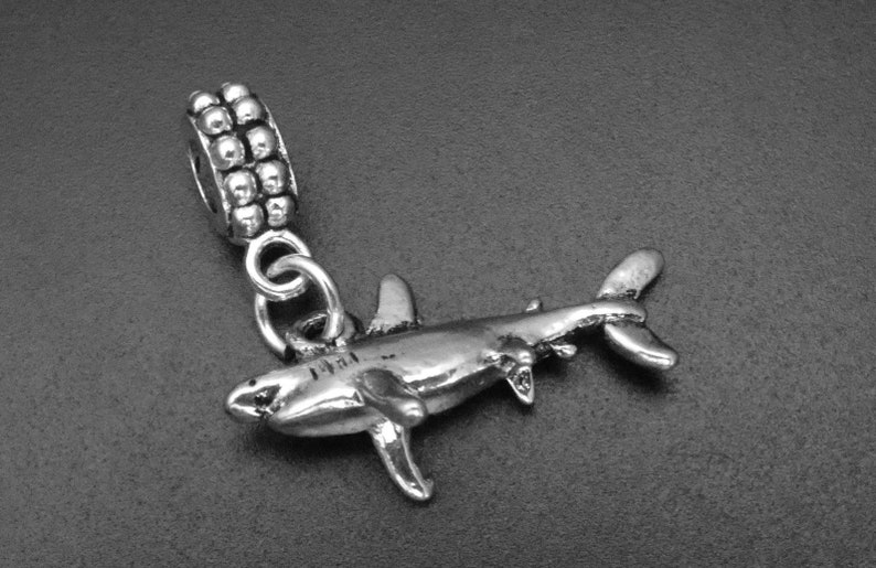 Silver SHARK TOOTH Dangle Bead CHARM fits EUROPEAN Bracelet *NEW*
