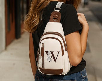 Personalized Leather Sling Bag, Custom Monogram Crossbody Purse, Small Travel Chest Pack Gift for Women Men