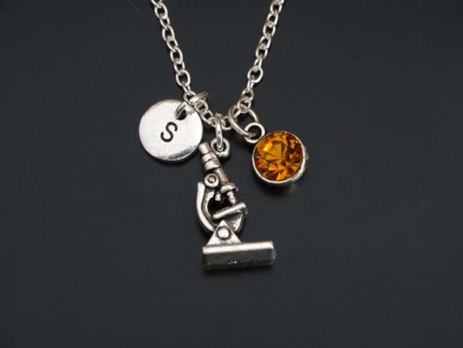 Microscope Necklace Silver Microscope Charm Necklace Etsy