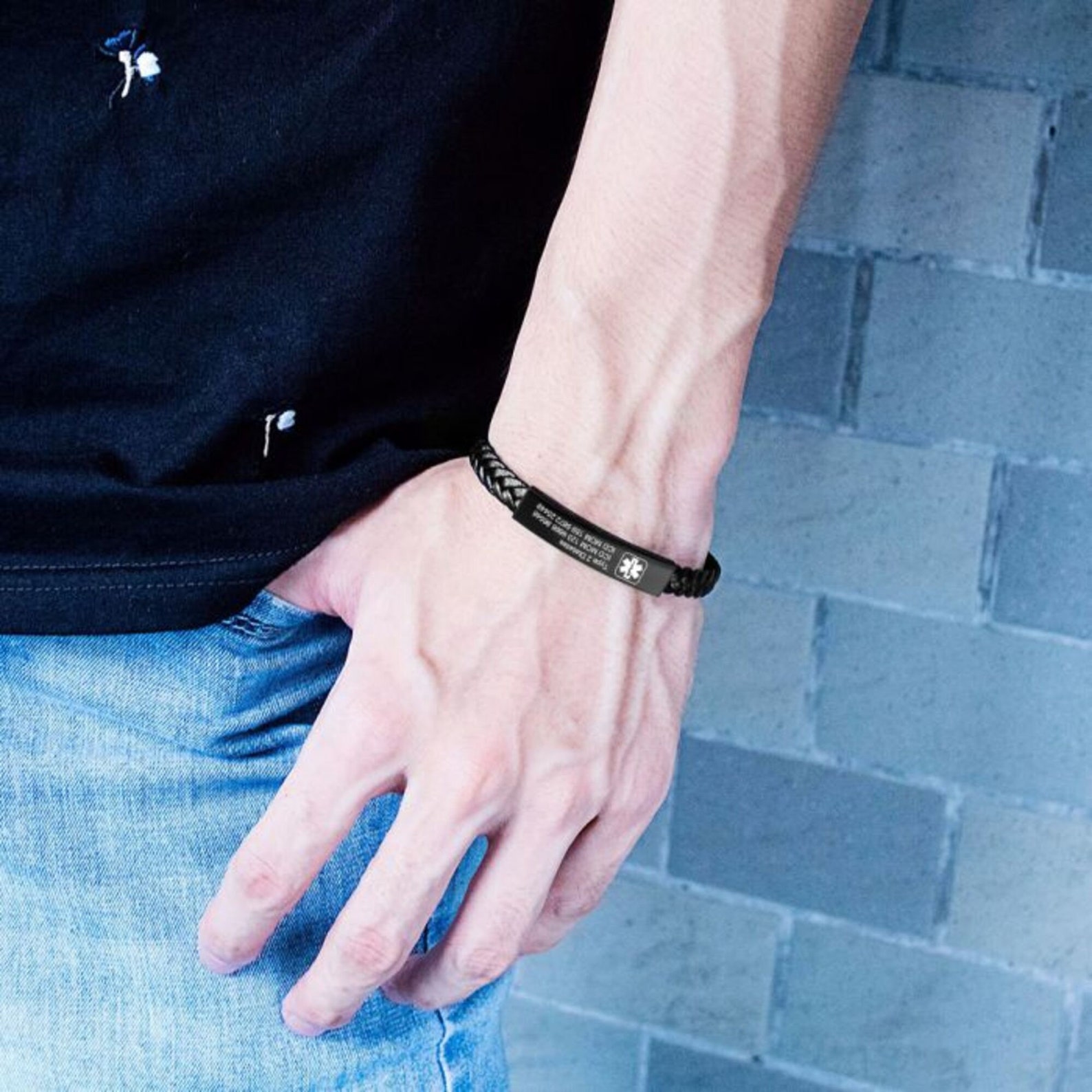 Personalized Engraved Medical Alert Leather Bracelet Men - Etsy
