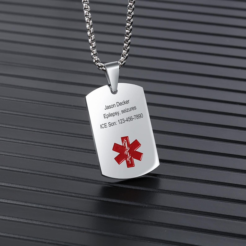 Custom Medical Alert Necklace for Men Women, Stainless Steel Engraved ...