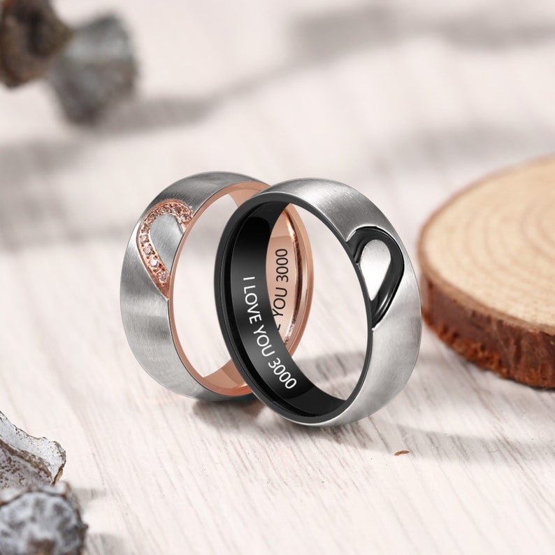 Personalized Engraved Couples Ring Set His and Her Ring Set Etsy