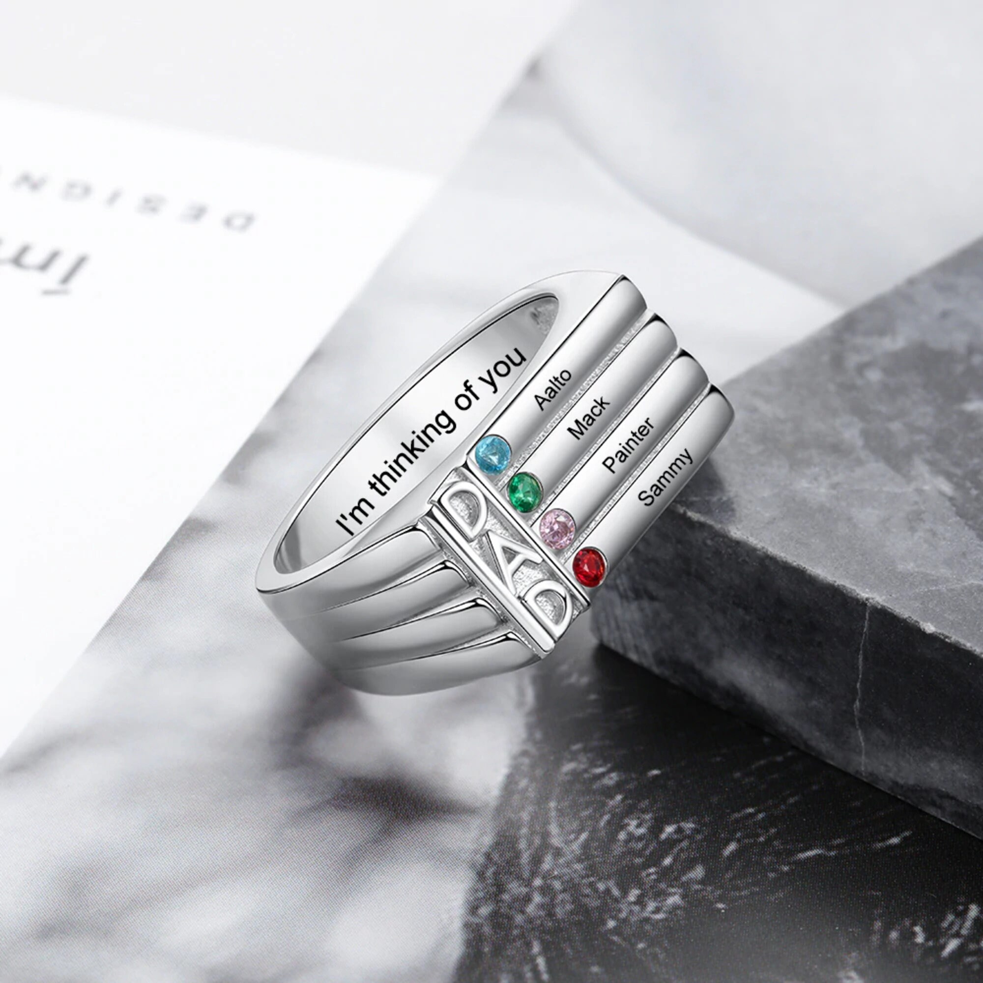 Dad Ring With Birthstones Names Father s Day Ring Engraved