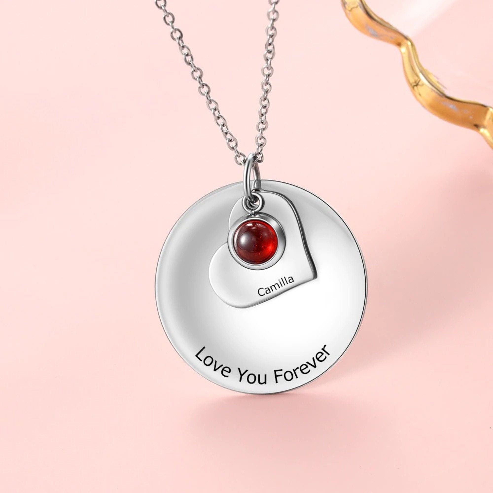 Jumping Birthstone Customized Engraved Silver Love Circle Necklace Personalized Family Name Necklace Heart Pendant Necklace Jumping Birthstone Customized Engraved Silver Love Circle Necklace Personalized Family Name Necklace Heart Pendant Necklace