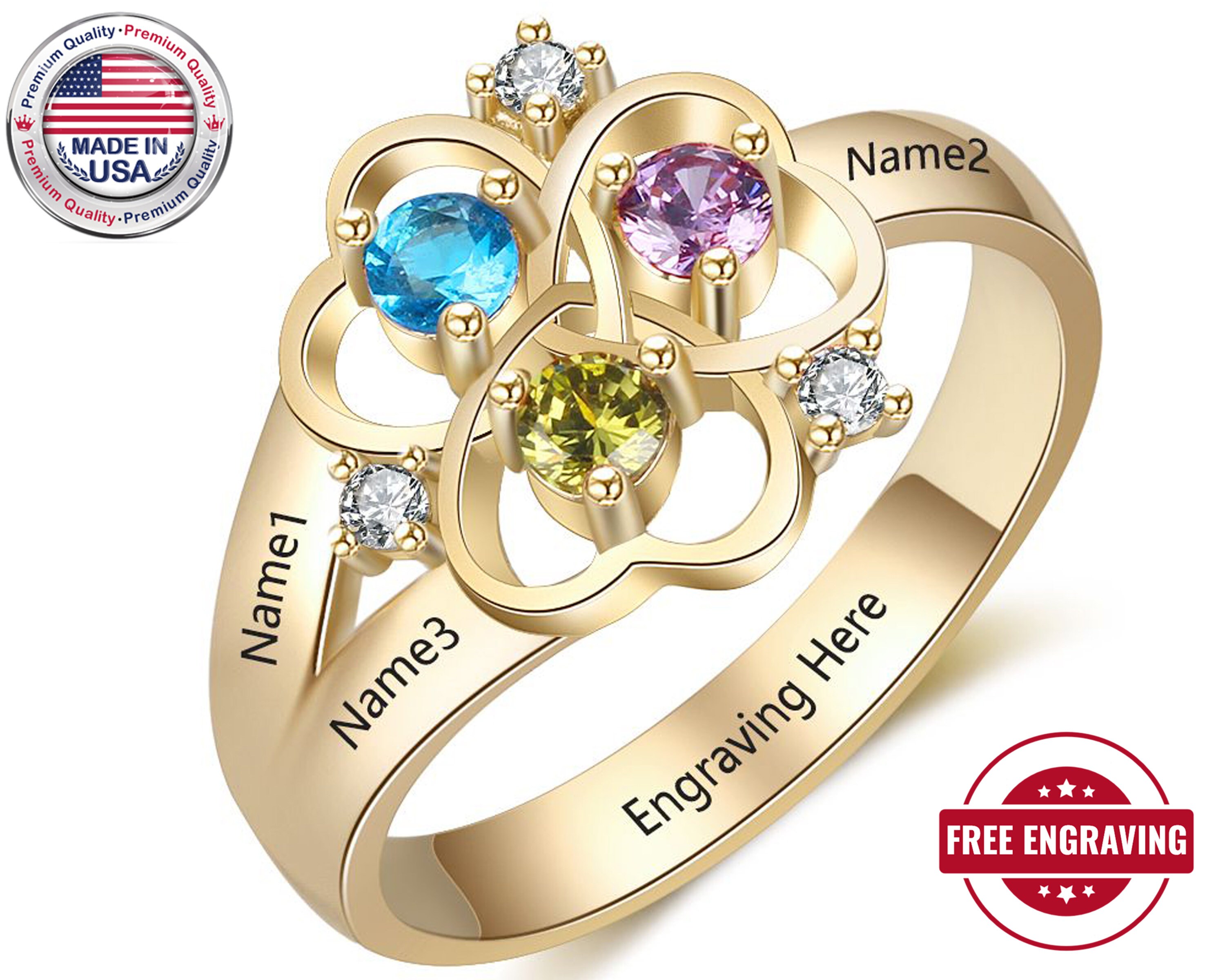 Mothers Ring 3 Stone 3 Name Engraved 